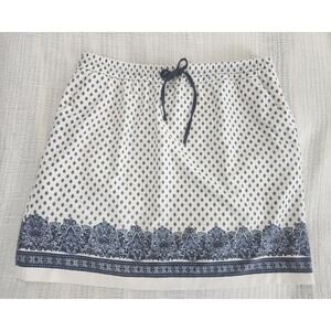 Short Skirt Casual Tie Waist Pocketed L Bohemian Blue & Off White Print